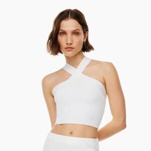 Aritzia Babaton White Crisscross Ribbed Crop Top - Women